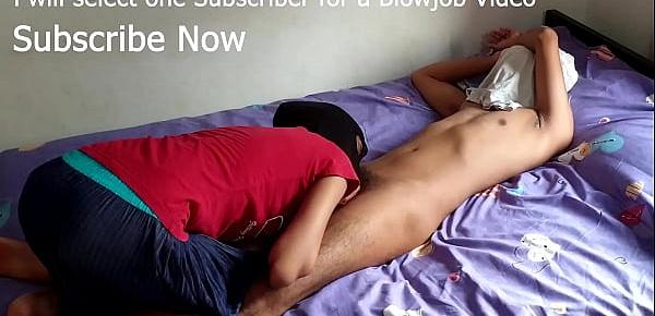 indian young couple homemade blowjob